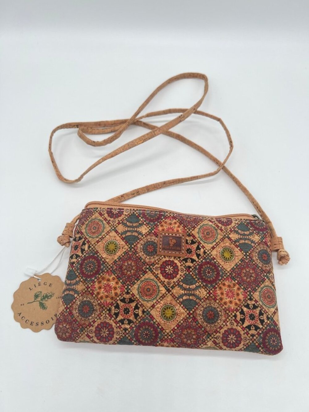 Liège Portugal Cork Crossbody Bag Mosaic Tile Print Vegan Purse